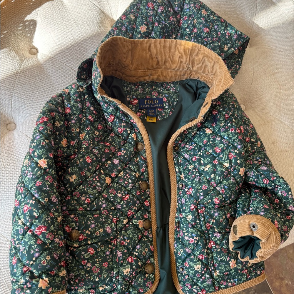 Polo by Ralph Lauren Kids Floral Quilted Jacket - Green and Tan